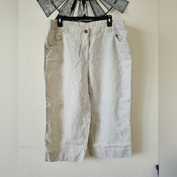 Chico's Pants - Chico’s 100% Linen Cropped Wide Leg Pants Beige Travel Resort Women’s Size 16.